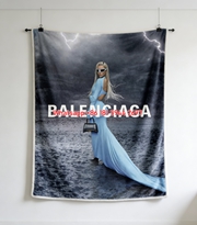 Balenciaga Lightning Sea Blue Dress Flannel Throw Blanket for Sofa Couch Wall Decor BA105